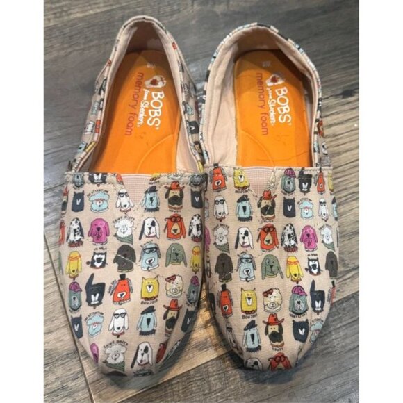 Bobs from Skechers Dog Print Slip On Shoes Memory Foam Casual Comfy Shoes - Picture 1 of 6